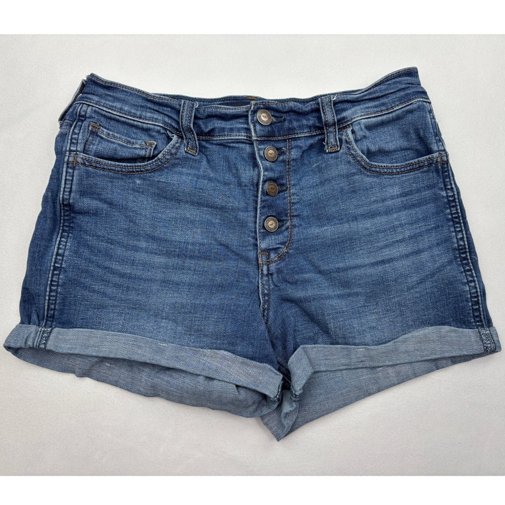 Hollister High Rise Shorts 3 Inch Button Fly Medium Wash Denim Womens Size 7 W28
